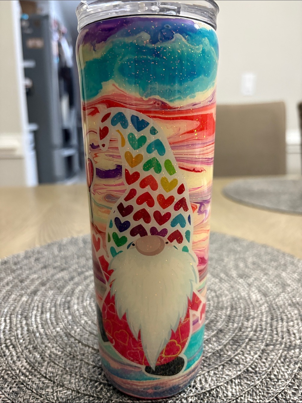 Colorful Rainbow Gnome Art Tumbler – Multicolor Home Art